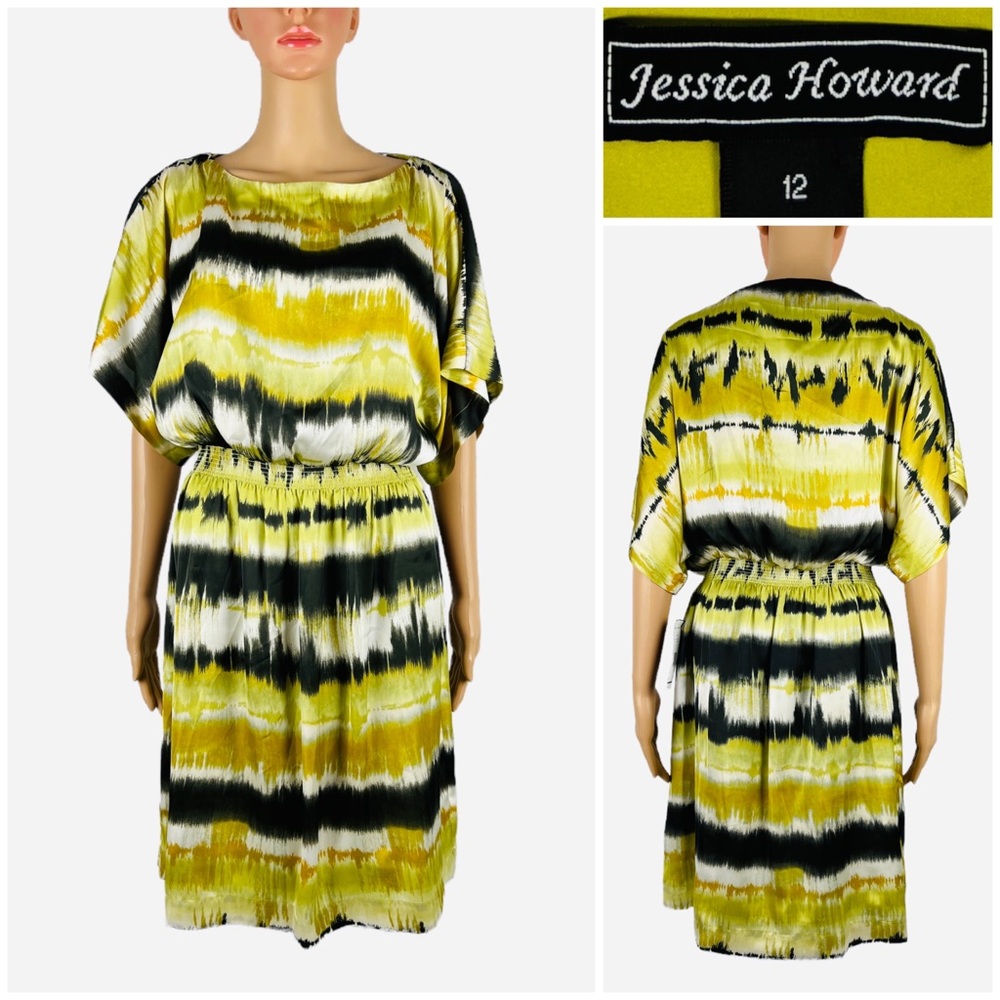 Jessica Howard Womens 12 Dress Green Short Sleeve Tie Dye Knee Length NWT $94